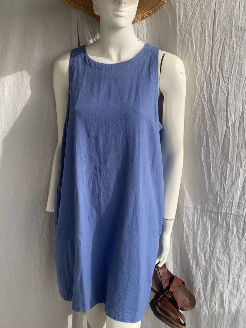 Banana Republic Linen Blend Shift Dress Blue Sleeveless Minimal